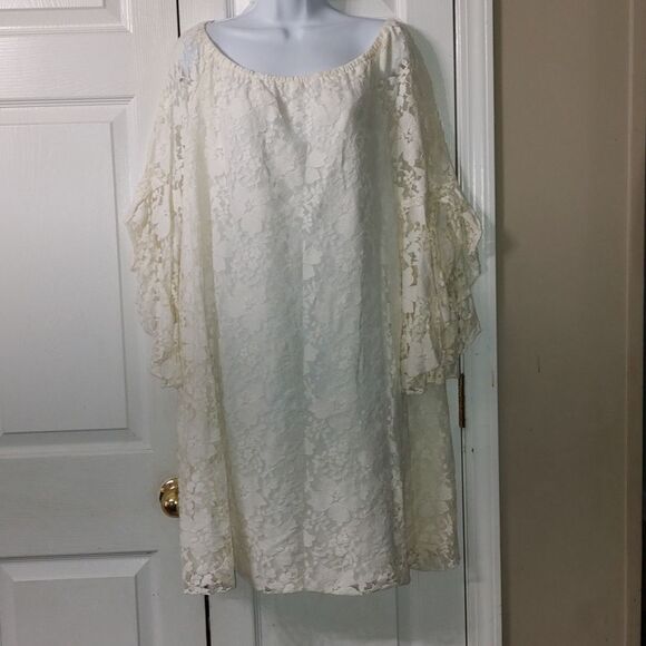 Fever ivory lace off the shoulder open bell sleeve dress wedding  Sz XL  NWOT - Picture 1 of 7